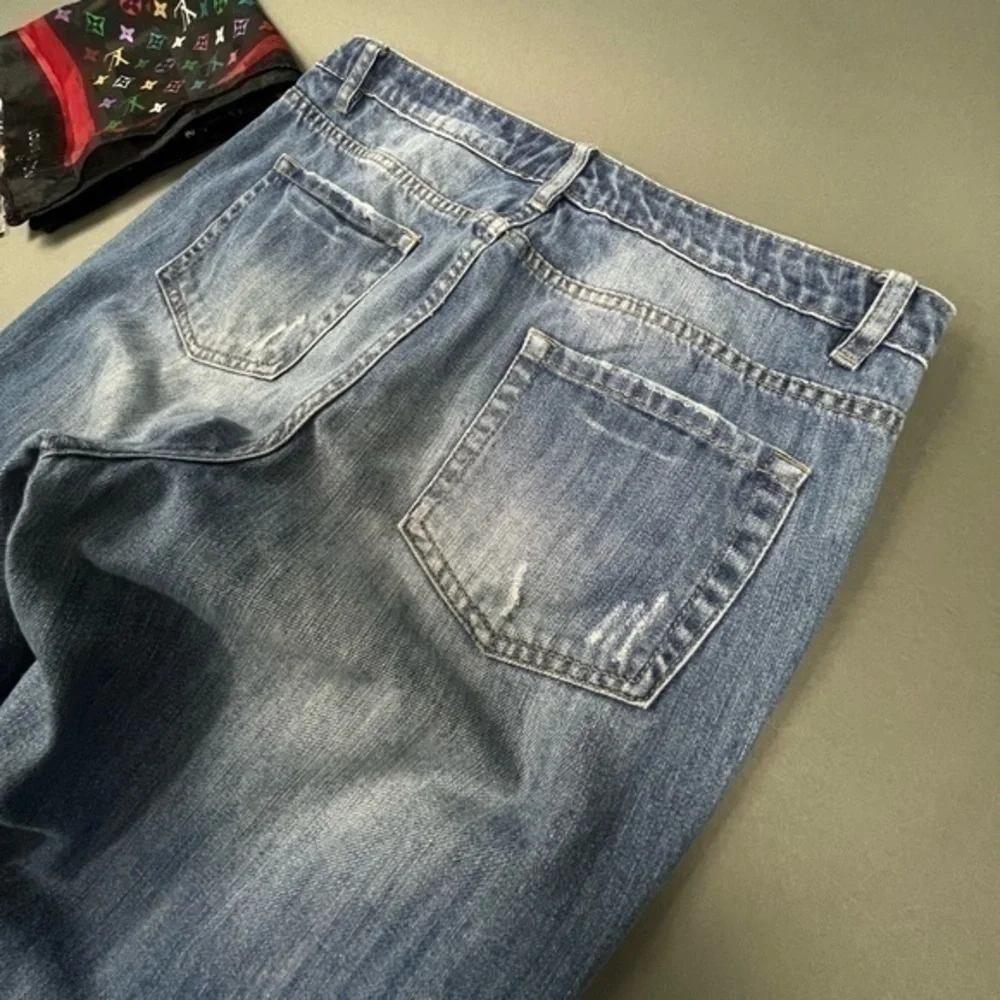 Thrashed Hige Faded Designer Denim Blue Ripped Jeans Stitching and Patchwork 💎 - Picture 13 of 16